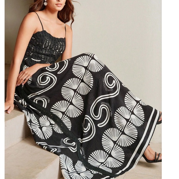 Boho Floral Print Embroidered High Waisted Maxi Dress - Picture 1 of 10